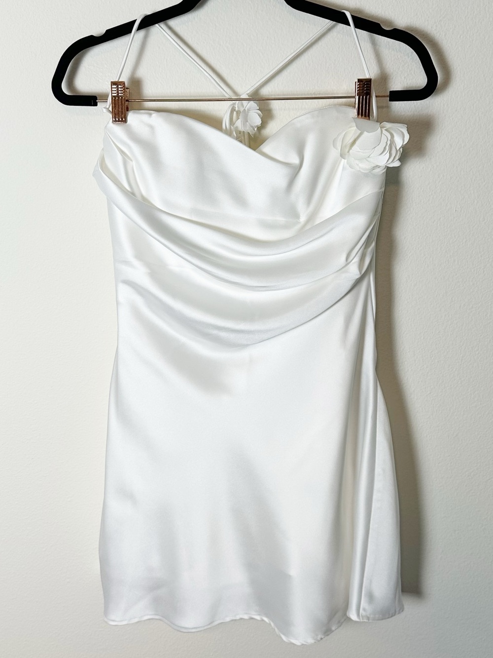 New Meshki Otillie Rose Halter Mini Dress White Satin Corset Medium - Picture 4 of 13